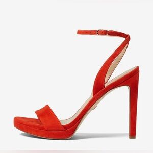 Sam Edelman  Vibrant Orange Red Stiletto Heel Sandals/Suede/Size 8.5